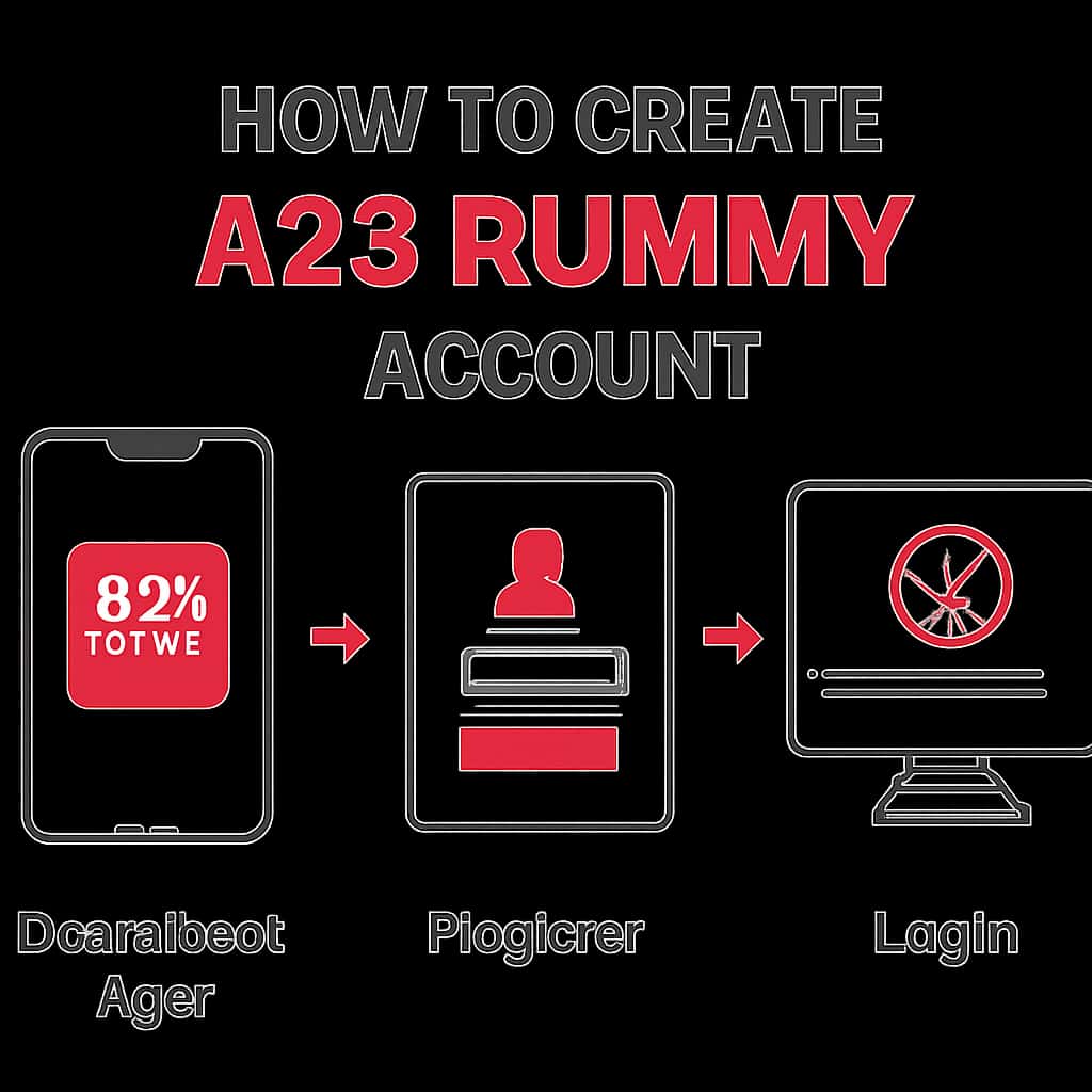 Illustration depicting the steps to create an A23 Rummy account.