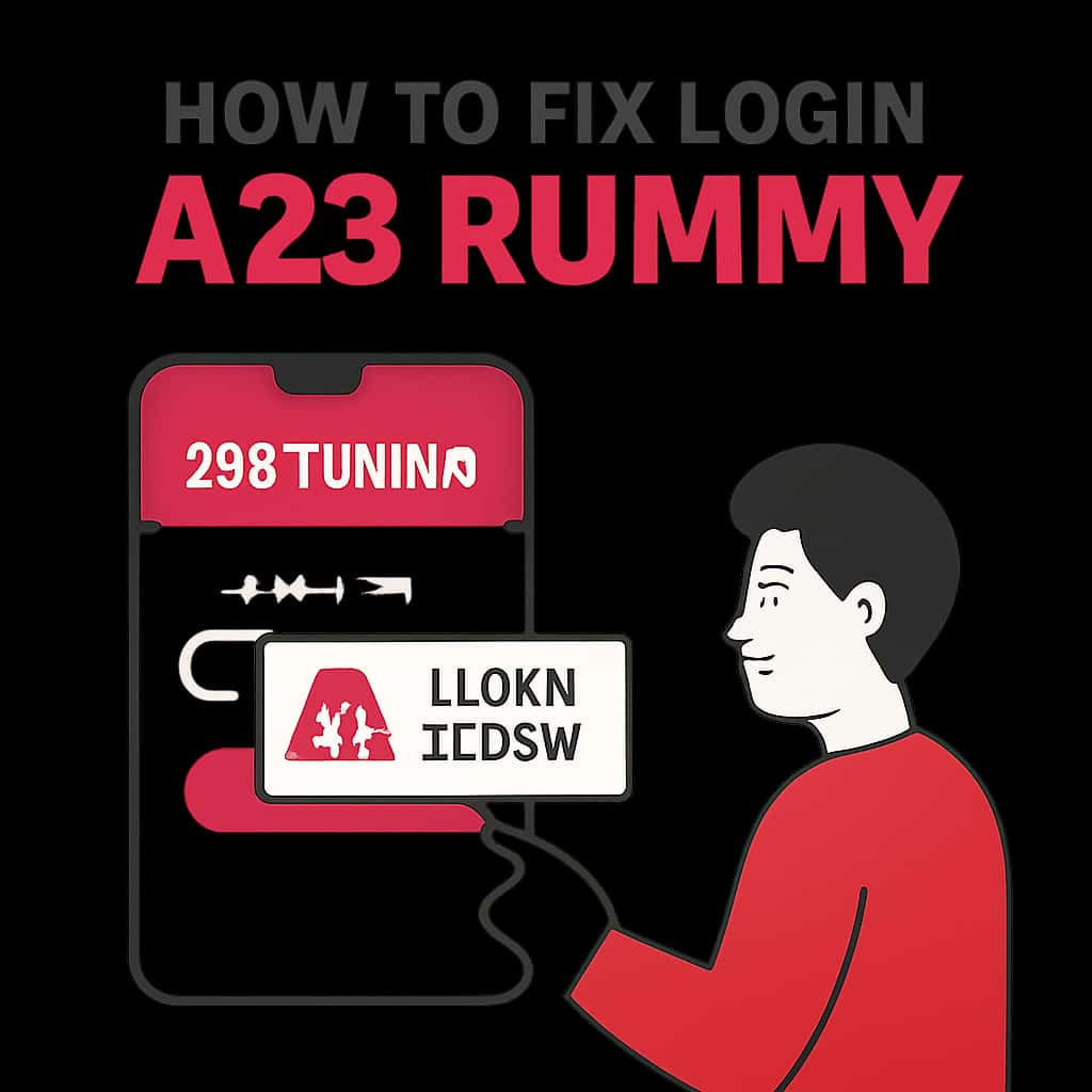 An educational diagram illustrating troubleshooting steps for A23 Rummy login.